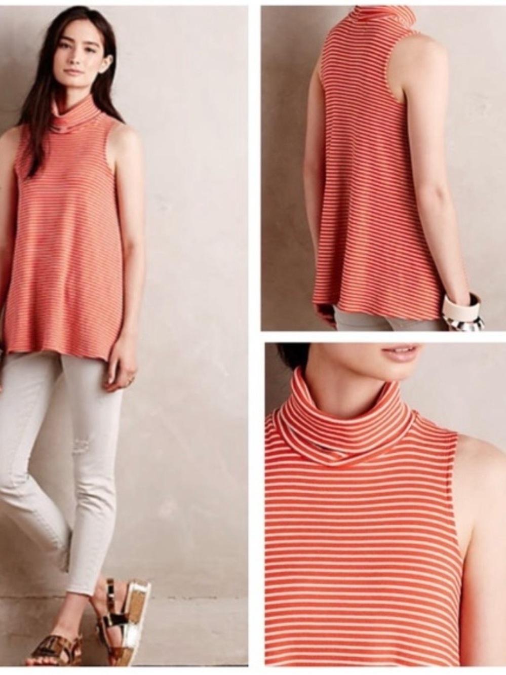 PUELLA Anthropology Striped Turtleneck Sleeveless Top Medium